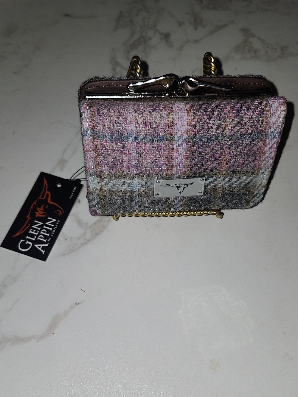 Glen Appin Of Scotland Pink Plaid Tweed Kisslock Wallet